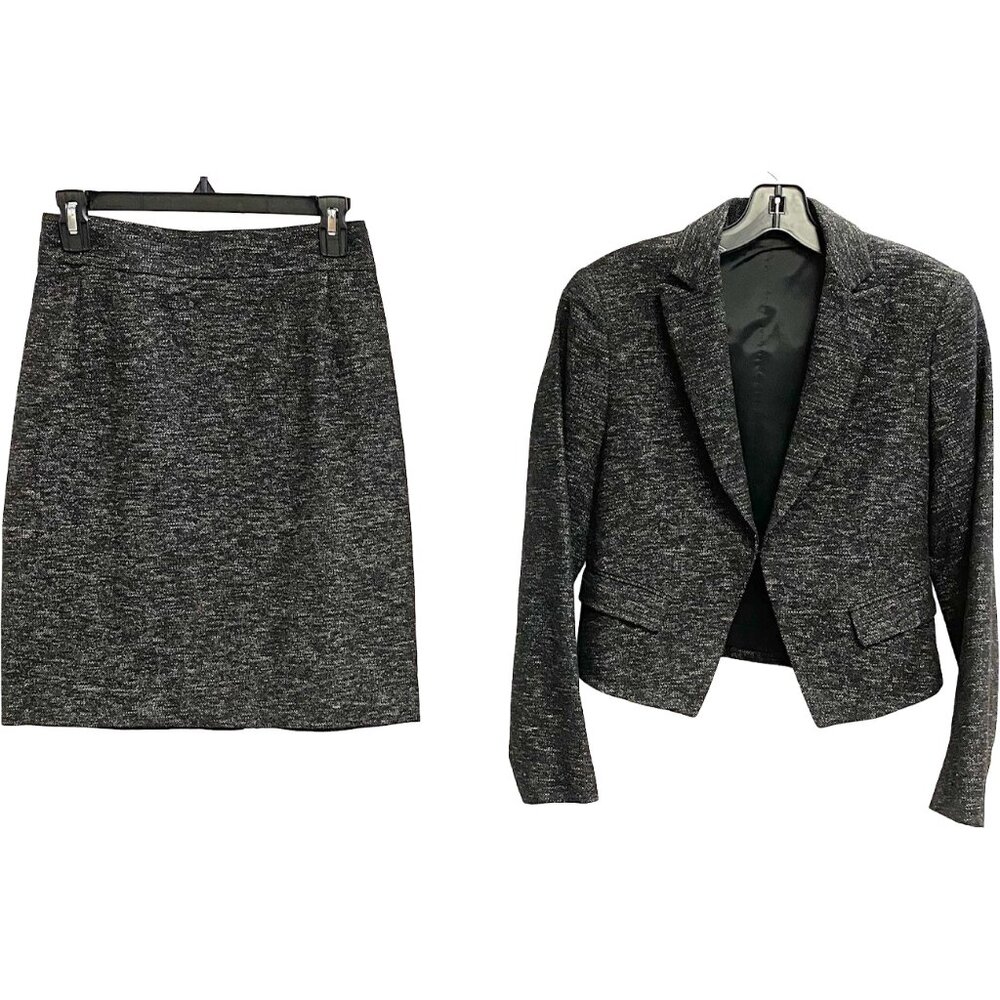 Theory Wool Skirt Suit Grey Tweed Career Professional Designer Size 8
